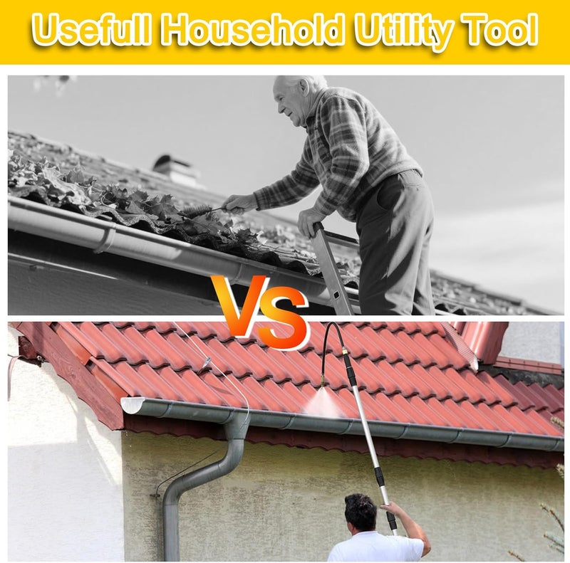 BUYPLUS 24FT Reach Telescoping Gutter Cleaning Tools -16FT Rain Gutter Cleaner Tools From Ground with 3/4" Brass Garden Hose Shut Off Valve, Bendable Flexible Water Wand for Garden Hose, Window - Image 3